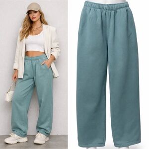 Wild Fable | EUC Teal/Sage Green Cozy Fleece Joggers Wide Leg Sweatpants (M)